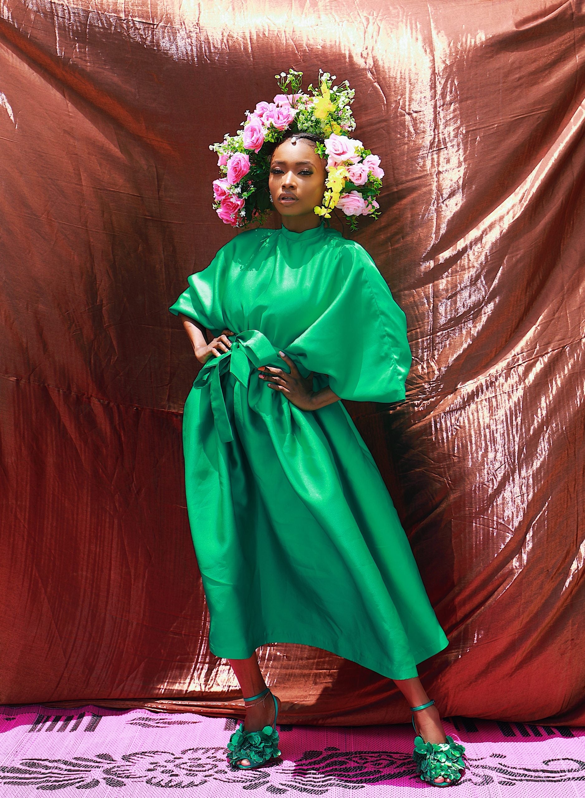 Gathered Silk Taffeta Dress