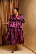 Brocade Tiered Midi Dress
