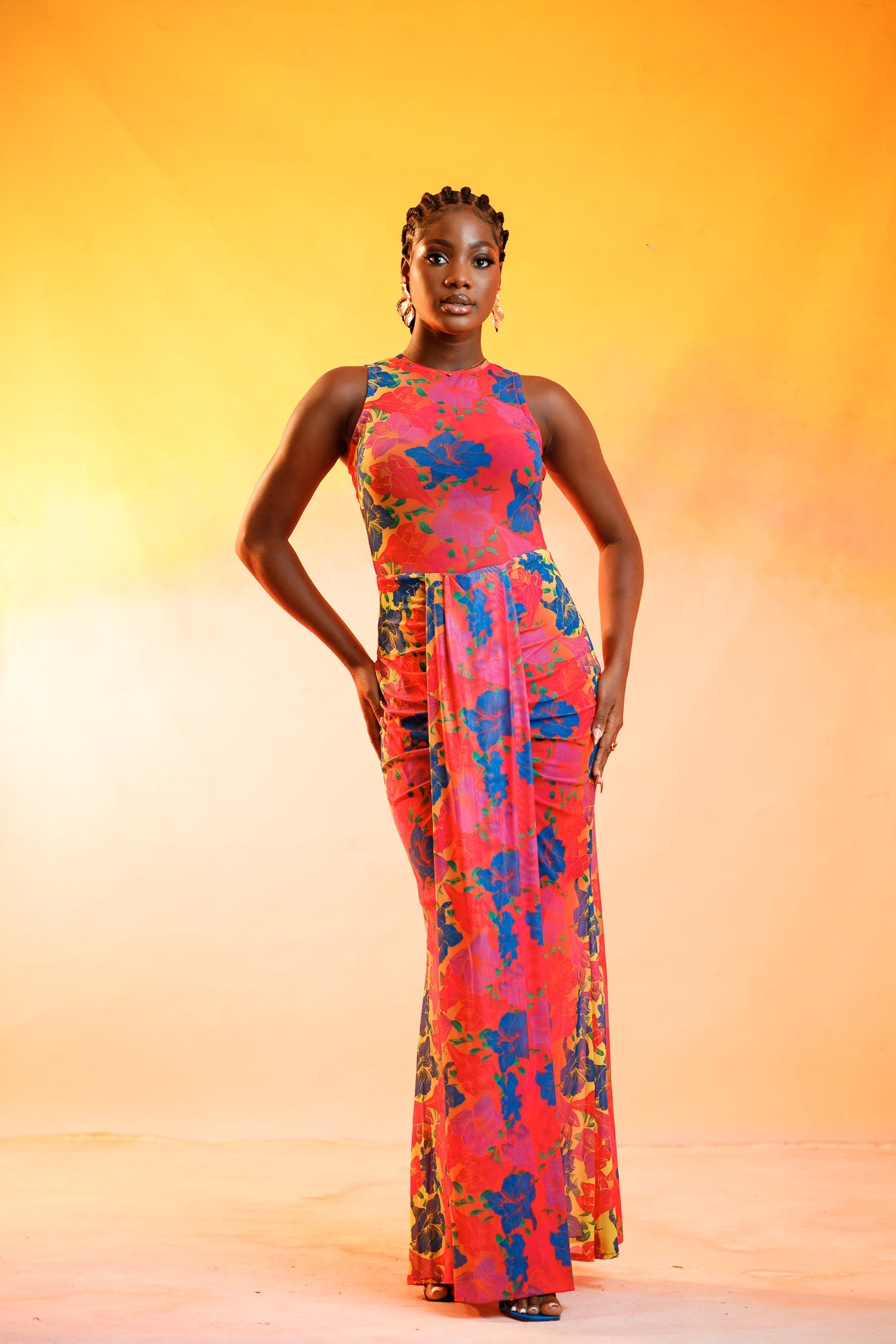 Flowers on a sunset Sleeveless Mesh Dress