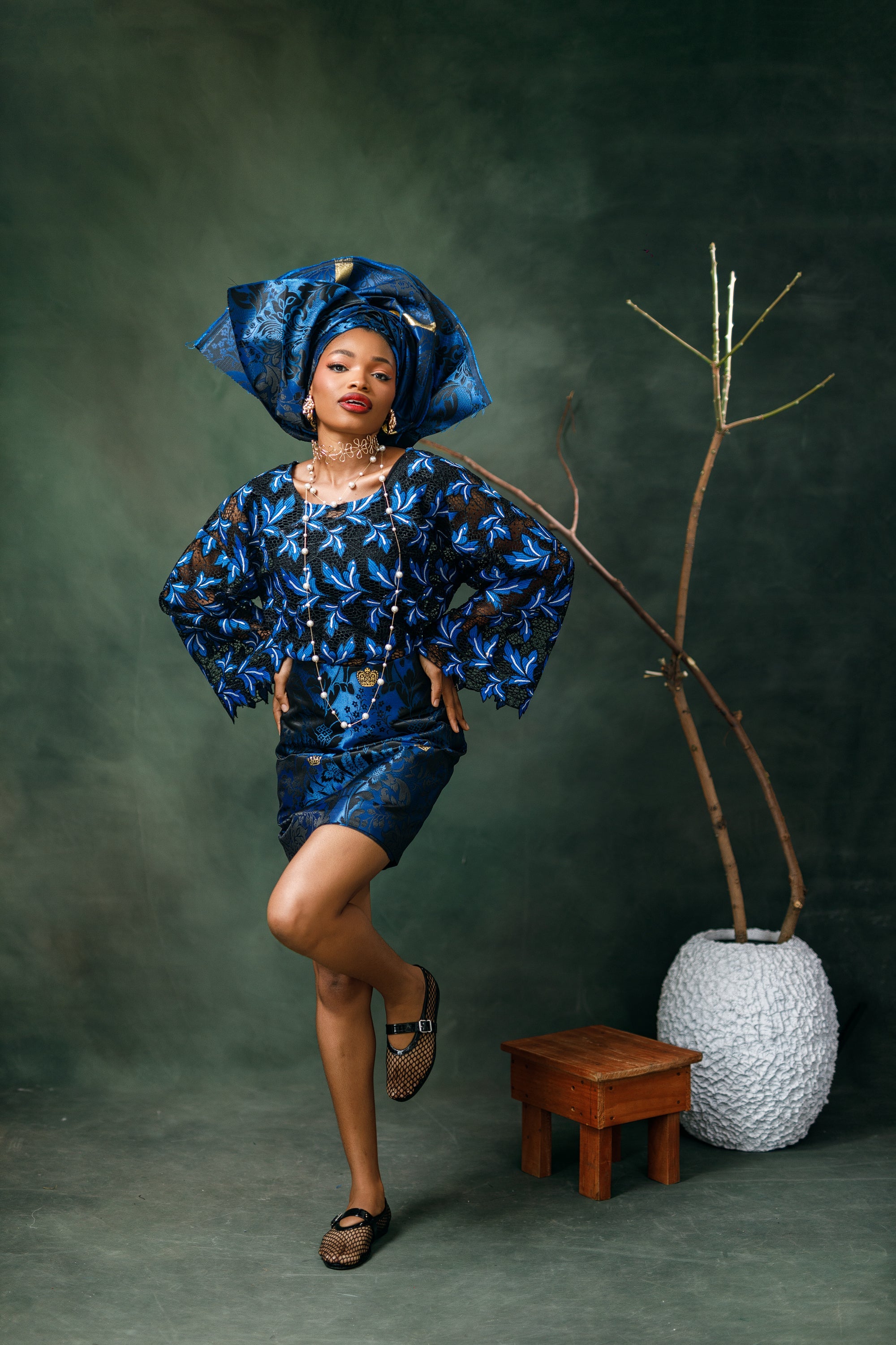 Sisi Lace Buba & Mini Damask Skirt Wrapper