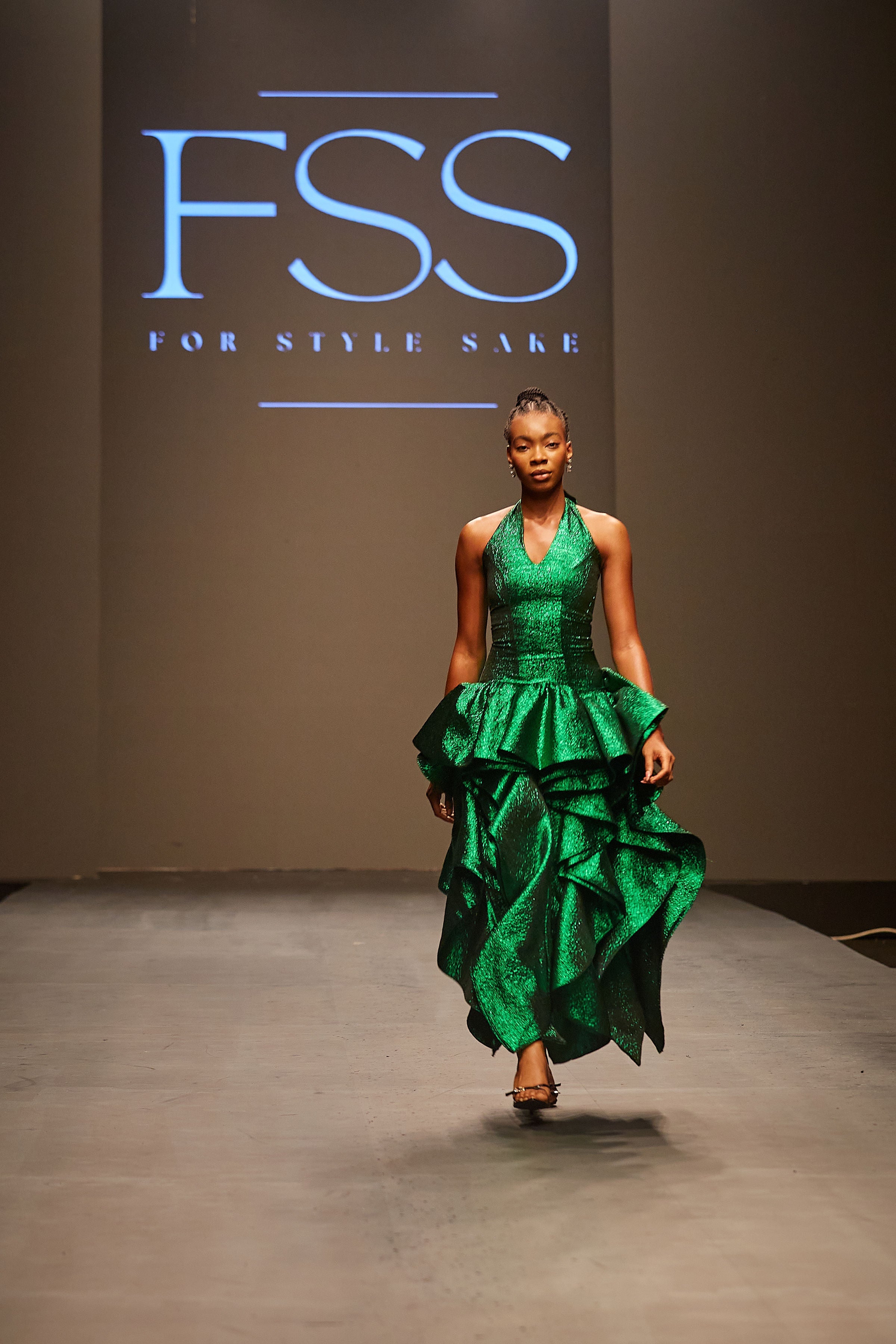 Green Seashell Ruffle Maxi Dress (Brocade)