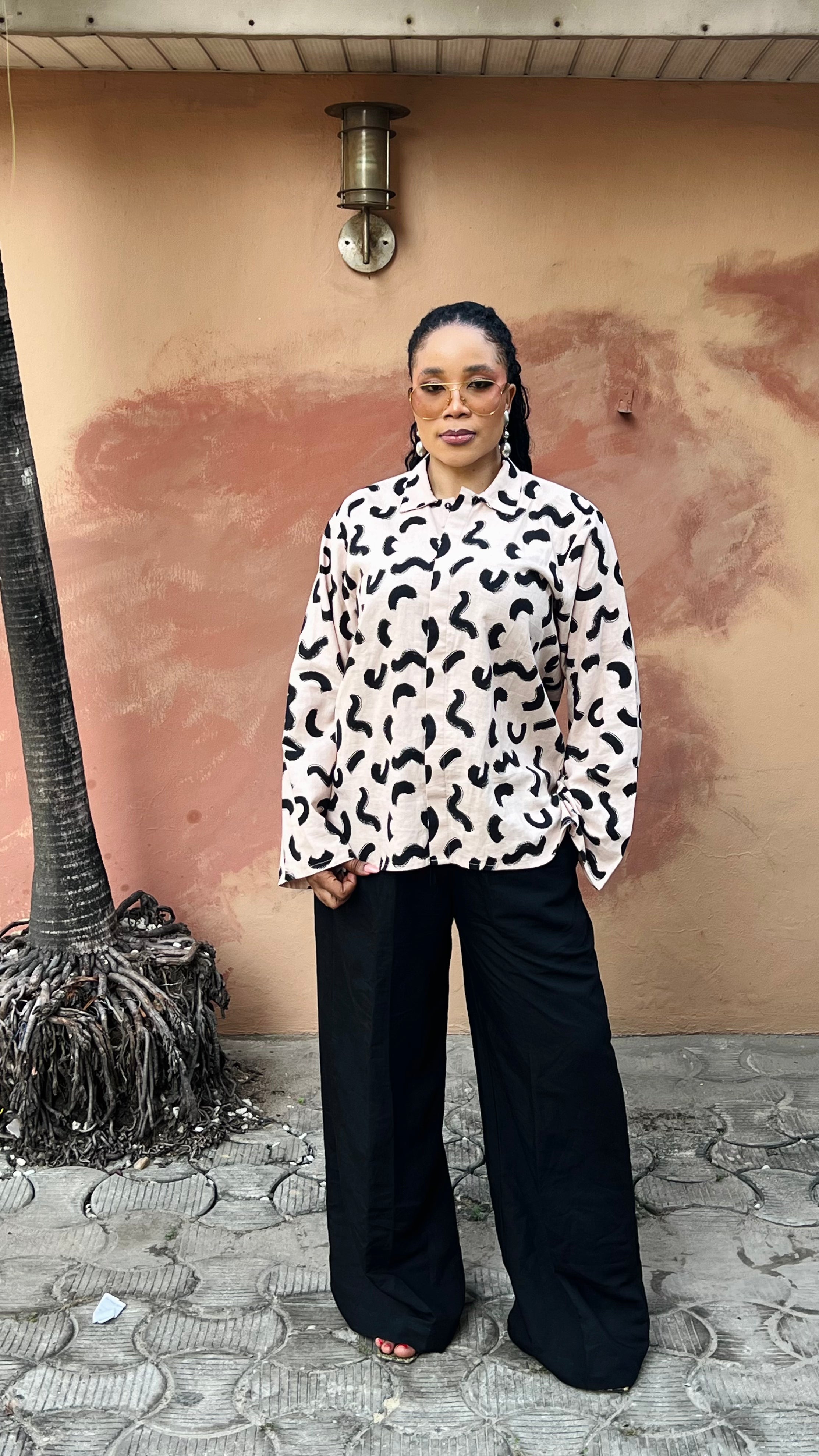 Abstract Print Linen Shirt & Pants Set