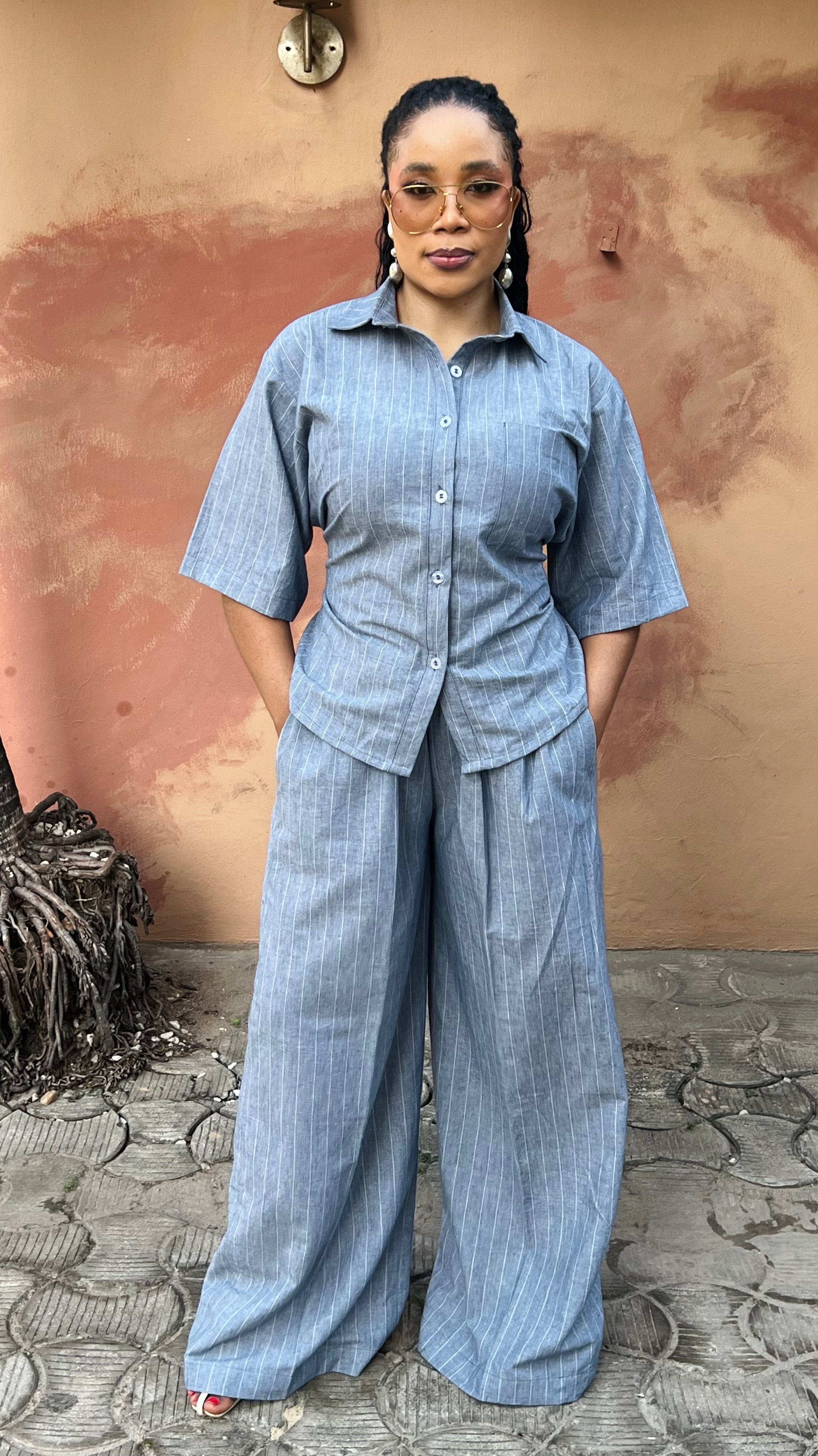 Pin Striped Linen Shirt/Pant Set